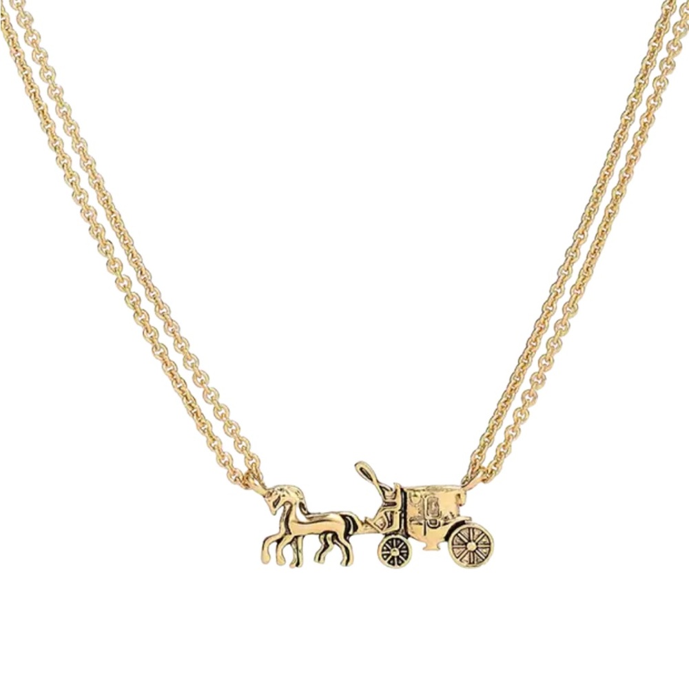 NWT Coach Gold Horse and Carriage Necklace
